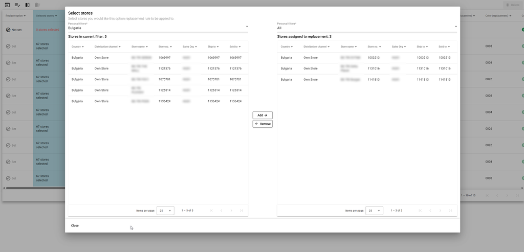 Select the Stores in NOS Replacement Option
